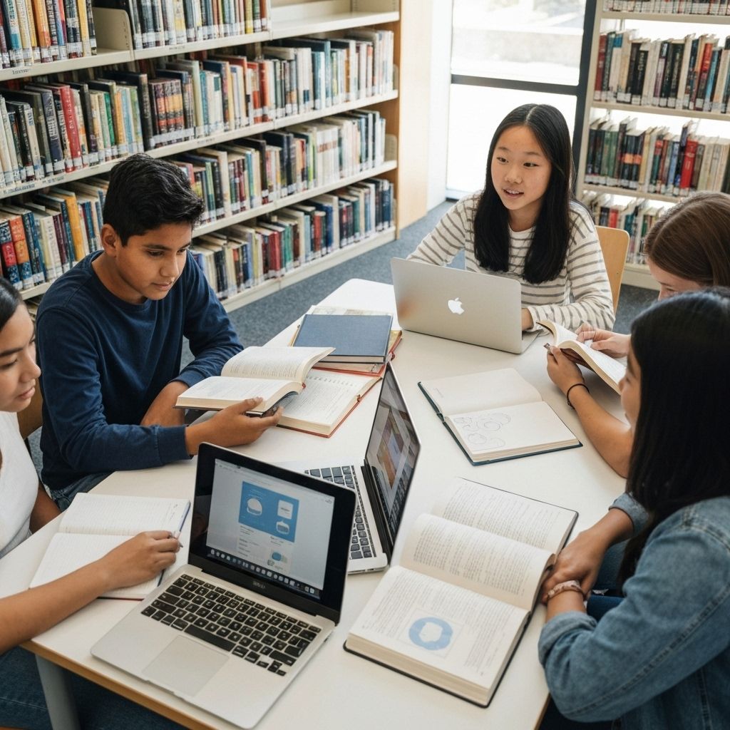 Students studying various subjects